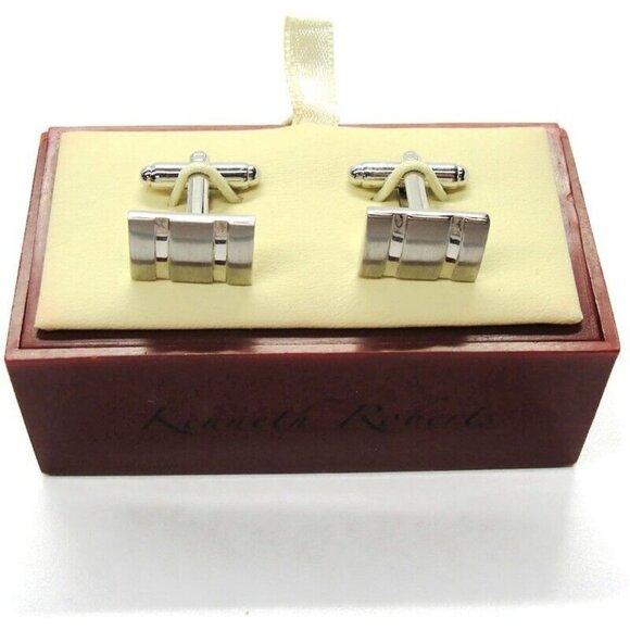 Banana Republic Kenneth Roberts Cufflinks Polished Stainless Steel Rectangle IOB - Picture 9 of 11